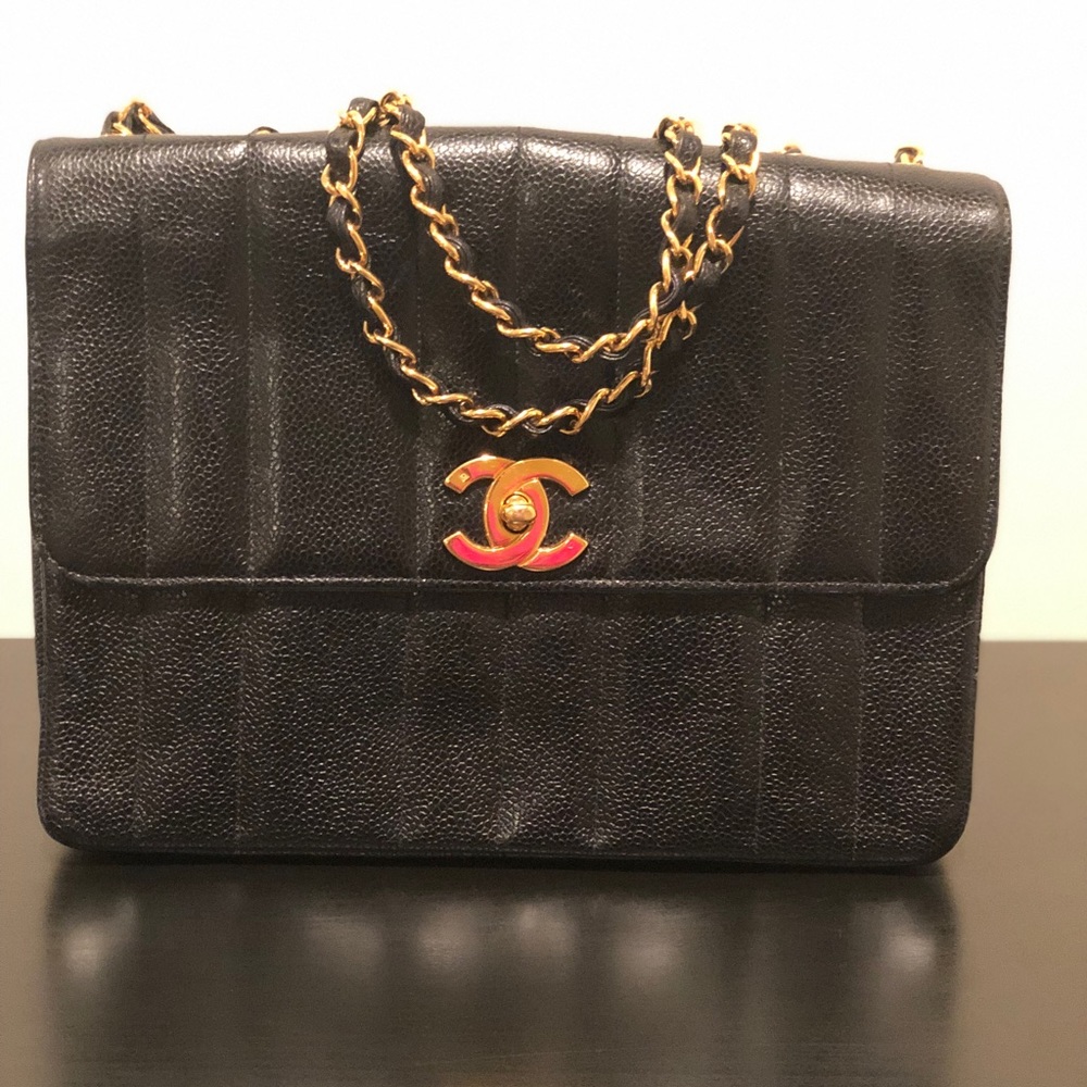 Vintage CC Chain Flap Bag Vertical Quilt Caviar